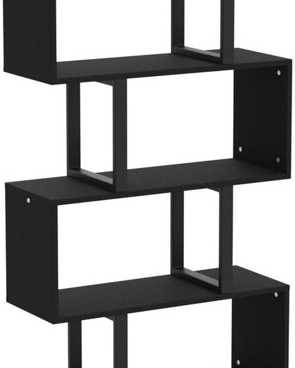 YITAHOME 5 Tiers Bookshelf, Modern S-Shaped Z-Shelf Style Bookshelves, Multifunctional Geometric Bookcase Storage Display Shelf for Living Room Bedroom Home Office, Black - LeafyLoom