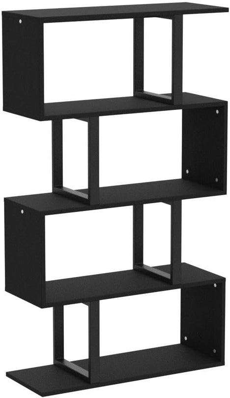 YITAHOME 5 Tiers Bookshelf, Modern S-Shaped Z-Shelf Style Bookshelves, Multifunctional Geometric Bookcase Storage Display Shelf for Living Room Bedroom Home Office, Black - LeafyLoom