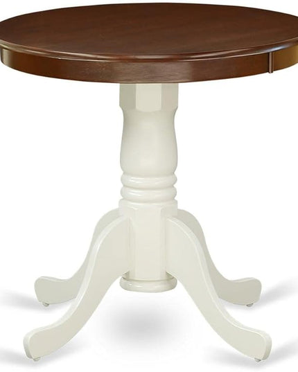 East West Furniture EMT-MLW-TP Eden Kitchen Table - a Round Dining Table Top with Pedestal Base, 30x30 Inch, Mahogany & Linen White - LeafyLoom