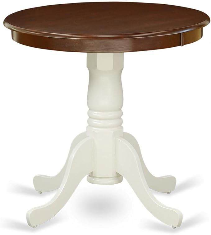 East West Furniture EMT-MLW-TP Eden Kitchen Table - a Round Dining Table Top with Pedestal Base, 30x30 Inch, Mahogany & Linen White - LeafyLoom