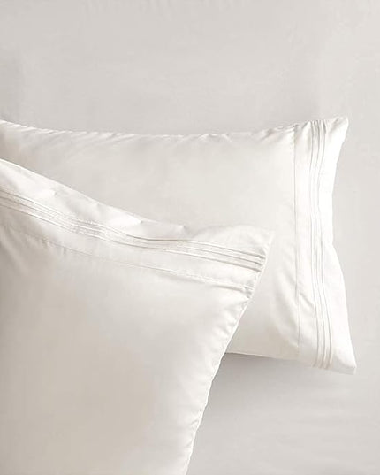 Bed Sheet Set - Brushed Microfiber Bedding - Bedding Sheets & Pillowcases - Deep Pockets - Easy Fit - Breathable & Cooling Sheets- 4 Piece Queen White Sheets - LeafyLoom