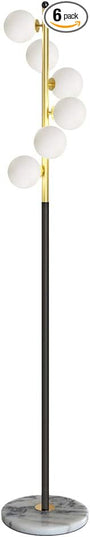 Hsyile Lighting KU300205 White Glass Shade and Marble Base Elegant Modern Creative Floor Lamp for Living Room,Bedroom,Office,6 Lights - LeafyLoom