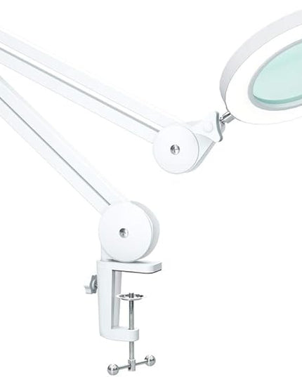 Magnifying Glass with Light and Clamp, Magnifying Lamp with 4.2'' 5X Real Glass Magnifier, 3-Color Dimmable LED Light, Premium Swing Arm Hands Free for Estheticians Crafts Hobbies Arts - LeafyLoom
