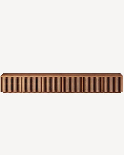 POVISON Wood TV Stand, 118” Extra-large Entertainment Center for 100 inch TV, Modern Living Room Media Console with Storage, Farmhouse Slatted Solid Ash Low Cabinets - LeafyLoom