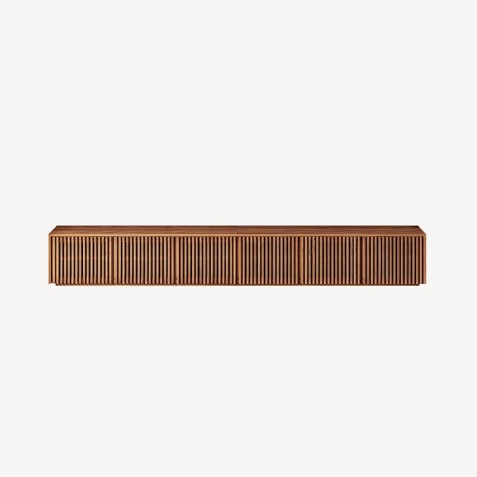 POVISON Wood TV Stand, 118” Extra-large Entertainment Center for 100 inch TV, Modern Living Room Media Console with Storage, Farmhouse Slatted Solid Ash Low Cabinets - LeafyLoom