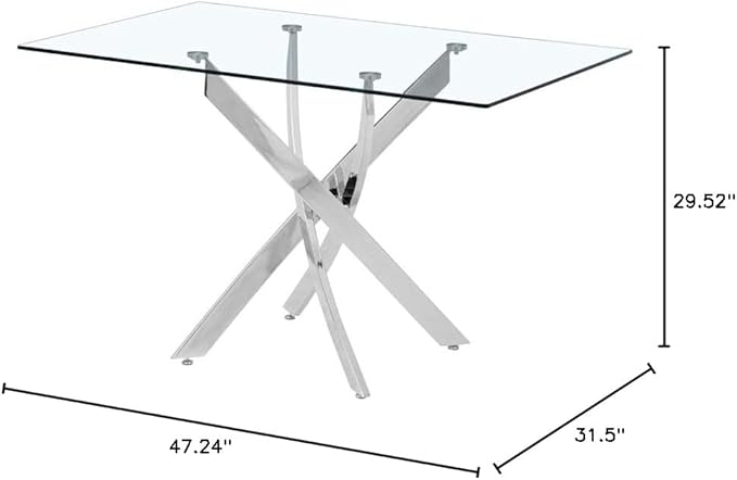 Tempered Glass Dining Table with Chromed Legs,47" Modern Rectangular Kitchen Table for Dining Room Kitchen,Sliver - LeafyLoom