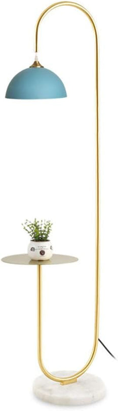 Hsyile KU300240 Modern Standing Light for Bedroom & Living Room Floor Lamp with a Table,LED Reading - Brushed Brass Finish and Blue Shade Bulb Included - LeafyLoom