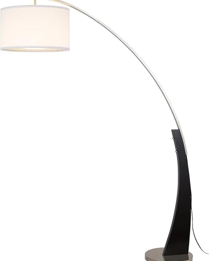 71.5'' Tall Arched Floor Lamp with White Drum Shade and Unique Black Wood Pole with Metal Base (99JM1042F) - LeafyLoom