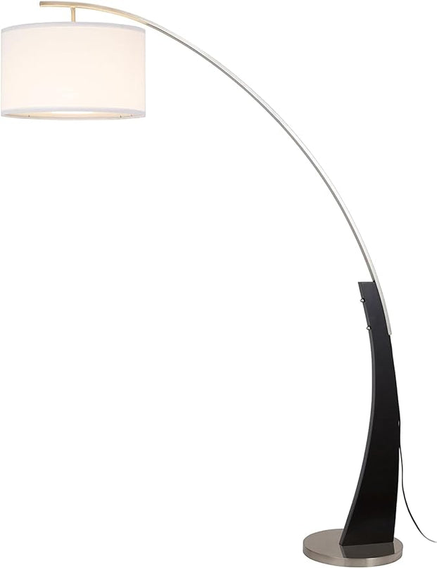 71.5'' Tall Arched Floor Lamp with White Drum Shade and Unique Black Wood Pole with Metal Base (99JM1042F) - LeafyLoom