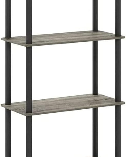Furinno (99557GYW/BK) Turn-N-Tube 4-Tier Multipurpose Shelf Display Rack - French Oak Grey/Black - LeafyLoom