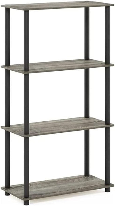 Furinno (99557GYW/BK) Turn-N-Tube 4-Tier Multipurpose Shelf Display Rack - French Oak Grey/Black - LeafyLoom