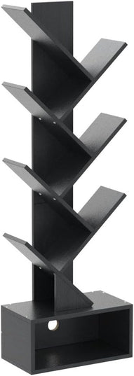 Hoctieon 6 Tier Tree Bookshelf, Tall Bookcase with Drawer, Freestanding Book shelf, Display Floor Standing Storage Shelf, Book Organizer Shelves for Home Office, Living Room, Bedroom, Black - LeafyLoom