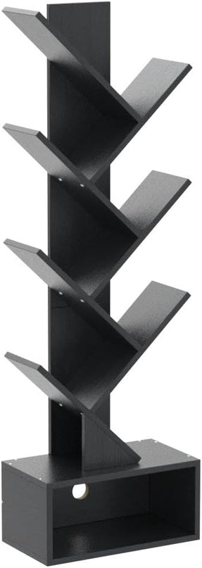 Hoctieon 6 Tier Tree Bookshelf, Tall Bookcase with Drawer, Freestanding Book shelf, Display Floor Standing Storage Shelf, Book Organizer Shelves for Home Office, Living Room, Bedroom, Black - LeafyLoom