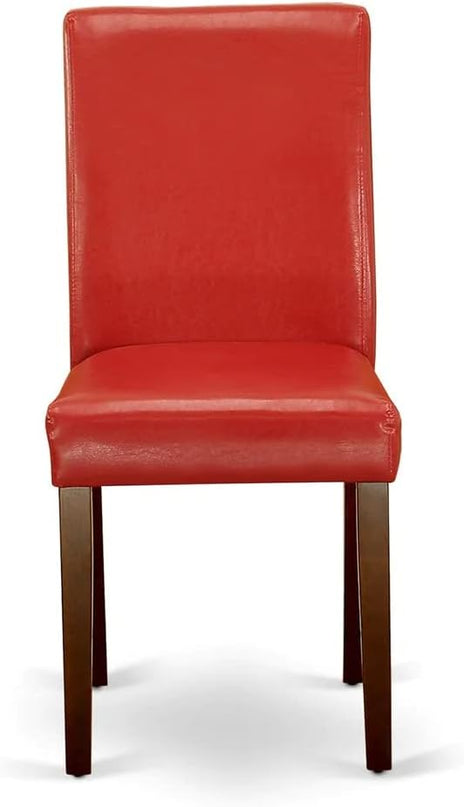 East West Furniture NOAB3-MAH-72 3 Piece Room Set Contains a Rectangle Wooden Table with Butterfly Leaf and 2 Firebrick Red Faux Leather Parsons Dining Chairs, 32x54 Inch - LeafyLoom
