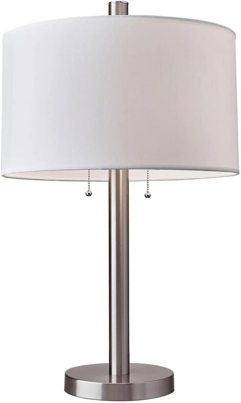 Adesso 4066-22 Boulevard Table Lamp, 28 in., 2 x 100 W Incandescent/26W CFL, Brushed Steel Finish, 1 Bedside Lamp - LeafyLoom