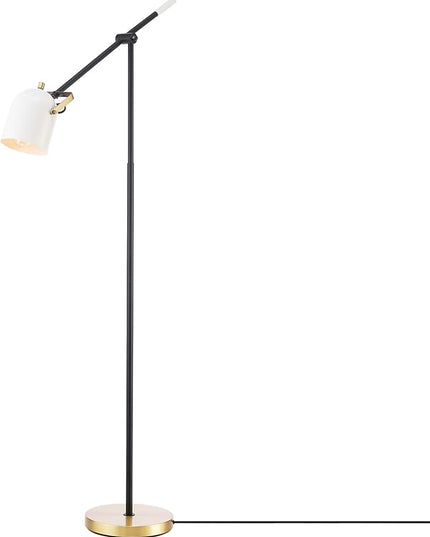 Globe Electric 65910 65" Floor Lamp, Matte Black, Brass Accents, White Shade, On/Off Rotary Switch on Head - LeafyLoom
