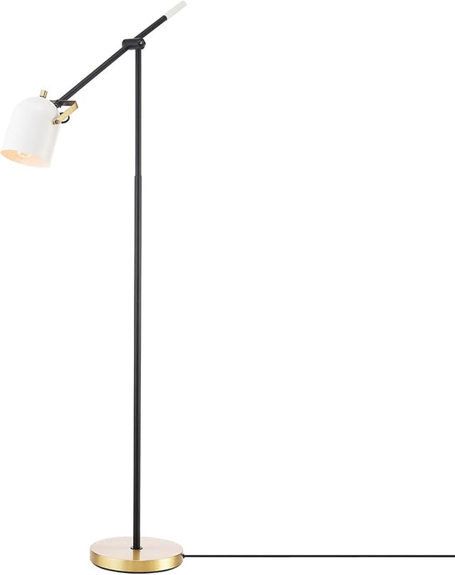 Globe Electric 65910 65" Floor Lamp, Matte Black, Brass Accents, White Shade, On/Off Rotary Switch on Head - LeafyLoom