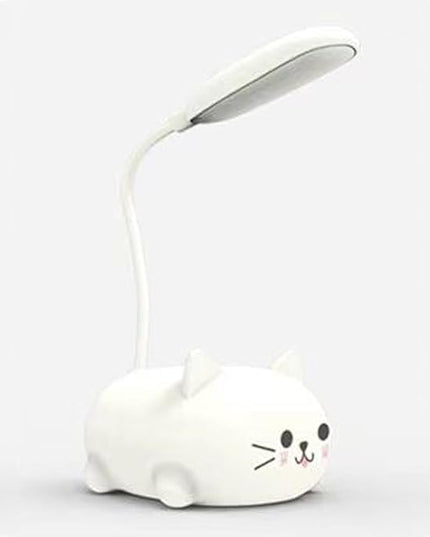 LED Kids Lamp, Mini Cat Table Lamp, Portable LED Night Light, Cute Desk Lamp, Foldable USB Rechargeable Reading Light Children's Bedroom (White) - LeafyLoom