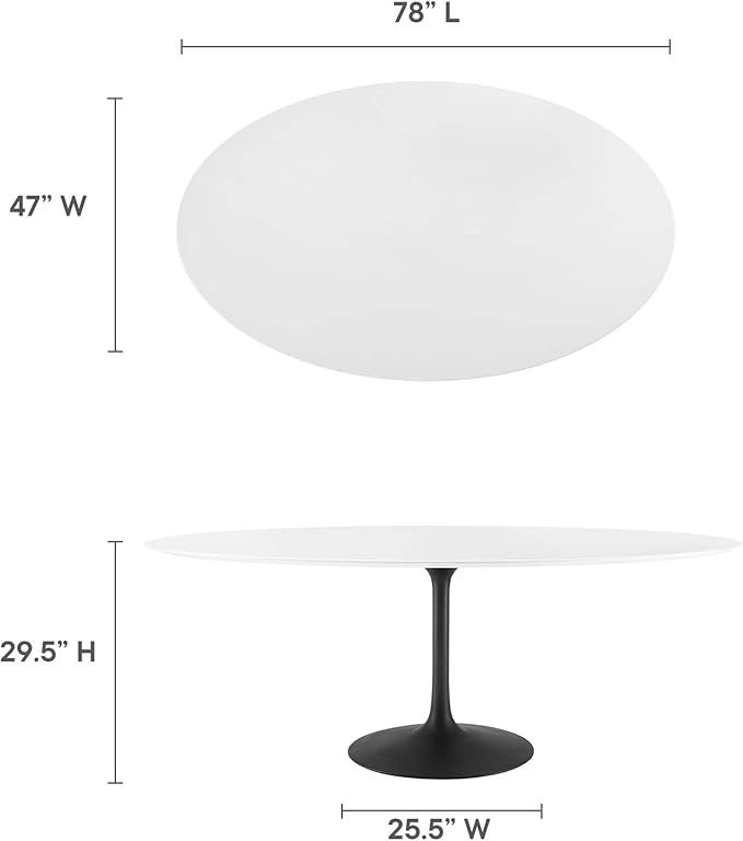 Modway Lippa 78" Oval-Shaped Mid-Century Modern Dining Table with White Wood Top and Black Base - LeafyLoom