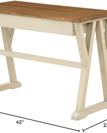 OSP Home Furnishings Jericho Rustic 42 Inch Writing Desk with 2 Drawers and Burnished Decorative Hardware, Antique White - LeafyLoom