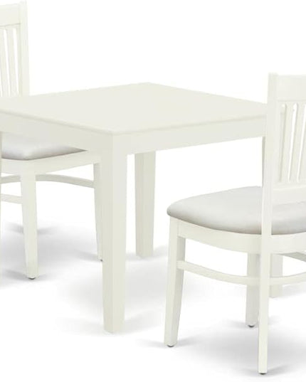 East West Furniture Oxford 3 Piece Room Furniture Set Contains a Square Kitchen Table and 2 Linen Fabric Upholstered Dining Chairs, 36x36 Inch, OXVA3-LWH-C - LeafyLoom