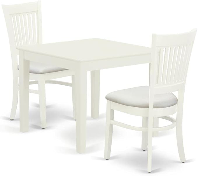 East West Furniture Oxford 3 Piece Room Furniture Set Contains a Square Kitchen Table and 2 Linen Fabric Upholstered Dining Chairs, 36x36 Inch, OXVA3-LWH-C - LeafyLoom