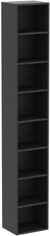 FOTOSOK 8-Tier Media Tower Rack, 11.6 X 9.3 X 70.9 Inches CD DVD Slim Storage Cabinet with Adjustable Shelves, Tall Narrow Bookcase Display Bookshelf for Home Office, Black - LeafyLoom