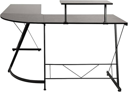 Flash Furniture Ginny Corner Desk - Black/Black Space Saving L-Shaped Gaming Desk with Monitor Shelf - 71.5" 2-Tier Computer Desk, Home Office Desk, Easy Assembly - LeafyLoom