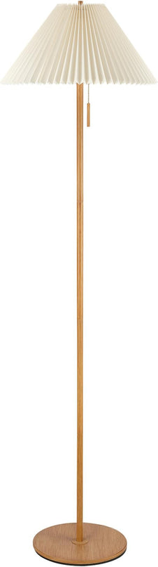 Globe Electric 61000053 62" Floor Lamp, Faux Wood Finish, Pleated Fabric Shade, Flat Base, Pull Chain Switch on Socket, Reading Lamp, Home Office Accessories, Home Décor, Home Improvement - LeafyLoom