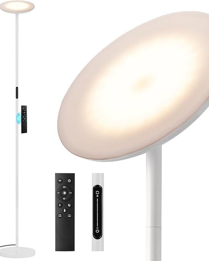 Modern LED Floor Lamp - Remote & Touch Control, 40W/2400LM Sky Torchiere Standing Lamp, Fully Dimmable, 3 Color Temperatures, Ideal for Living Room & Bedroom, Easy to Assemble(White) - LeafyLoom
