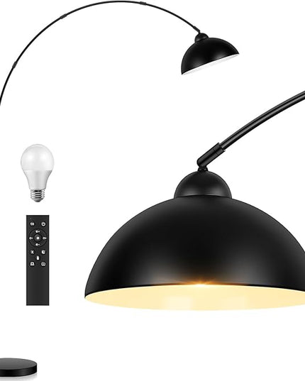 Arc Floor Lamp for Living Room with Remote, 78” Black Standing Lamp with LED Bulb, Stepless Dimmable Color Temperature & Brightness Corner Lamp, Modern Over Couch Tall Reading Light for Bedroom Office - LeafyLoom