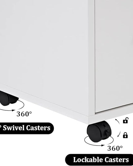 3 Drawer File Cabinets, Mobile Lateral Printer Stand with Open Shelf, Rolling Filing Cabinet with Wheels Home Office Organization and Storage (White) - LeafyLoom