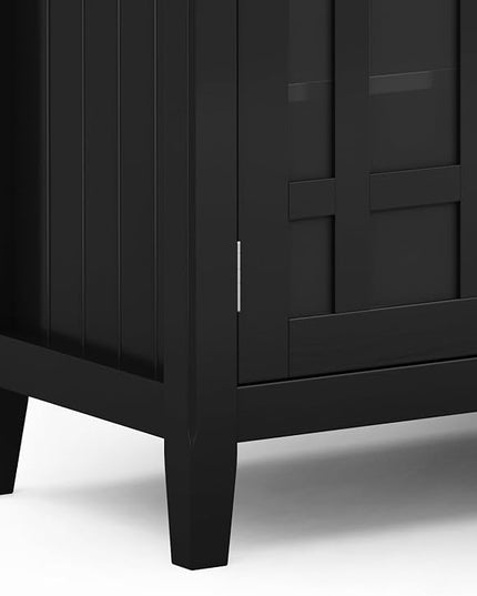 SIMPLIHOME Bedford SOLID WOOD Wide Transitional Media Stand for TVs up to 60 inches for The Living Room and Entertainment Center, 53 inch, Black - LeafyLoom