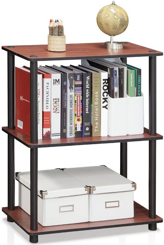 Furinno Turn-N-Tube 3-Tier Compact Multipurpose Shelf Display Rack, Dark Cherry - LeafyLoom