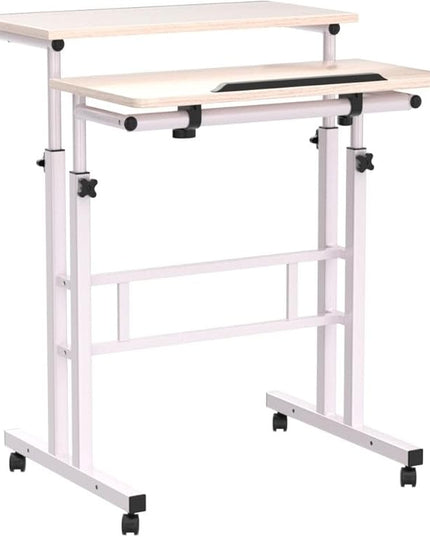 soges Mobile Standing DeskAdjustable Height, Roling Sit-Stand Desk, Small Standing Computer Desk Workstation on Wheels, Sit Stand Up Desk for Home Office, White Maple - LeafyLoom