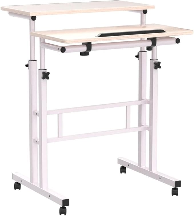 soges Mobile Standing DeskAdjustable Height, Roling Sit-Stand Desk, Small Standing Computer Desk Workstation on Wheels, Sit Stand Up Desk for Home Office, White Maple - LeafyLoom
