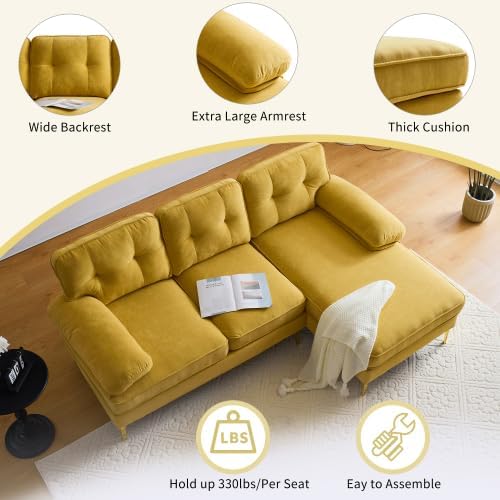 L Shaped Convertible Sleeper Sectional Sofa with Reversible Chaise, 3 Seater Corner Couch Bed with Detachable Pillow Armrest and Golden Metal Legs for Living Room Apartment Small Space - LeafyLoom