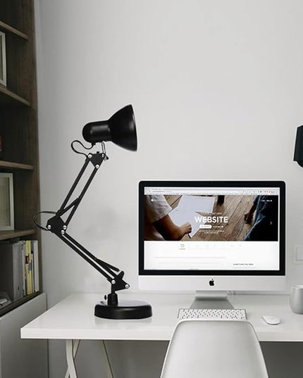 Led Desk Lamp with Clamp - Swing Arm Desk Lamp with 1 LED Cold Light Bulbs 6500K - Folding Table Lamp，Used for Office, Work, Study, Dormitory Reading and Eye Protection Desk Lamp (Black-01) - LeafyLoom