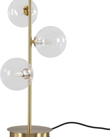 Mid Century Gold Globe Table Lamp Modern Golden Desk Reading Lamp Contemporary Brass Metal Nightstand Lamp with Clear Glass Shade Bedside Lamp for Bedroom Study Room Office MTL03-C - LeafyLoom