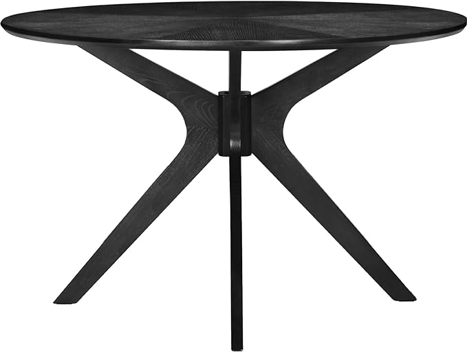 Soohow 47.2'' Solid Wood Round Dining Table for 4-6 People,Kitchen Table Round Wood Dining Table with Intersecting Pedestal Base,Black - LeafyLoom