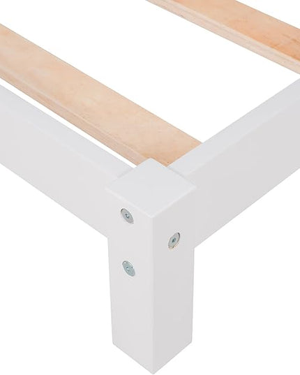 Jintop Twin Size Wood Platform Chimney and House-Shaped Headboard,Bedroom Furniture Bed Frame W/ 10 Slat Support,Easy to Install,for Teens Kids Girls Boys,White - LeafyLoom