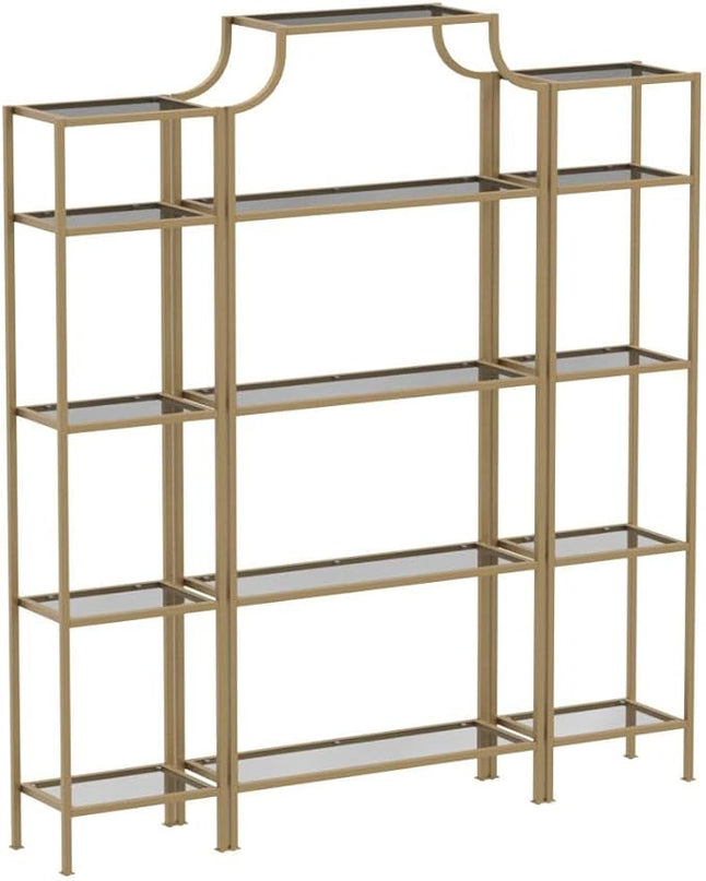 Crosley Furniture Aimee 3-Piece Etagere Bookcase Set - Gold and Glass - LeafyLoom