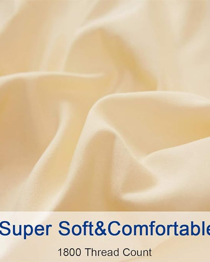 SONORO KATE Bed Sheet Set Super Soft Microfiber 1800 Thread Count Luxury Egyptian Sheets 18-Inch Deep Pocket Wrinkle-4 Piece(California King Ivory) - LeafyLoom