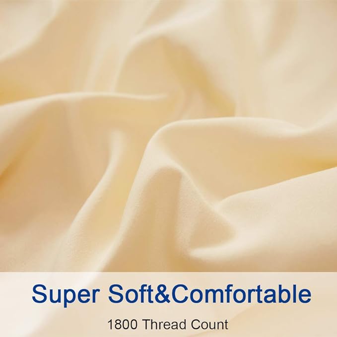 SONORO KATE Bed Sheet Set Super Soft Microfiber 1800 Thread Count Luxury Egyptian Sheets 18-Inch Deep Pocket Wrinkle-4 Piece(California King Ivory) - LeafyLoom