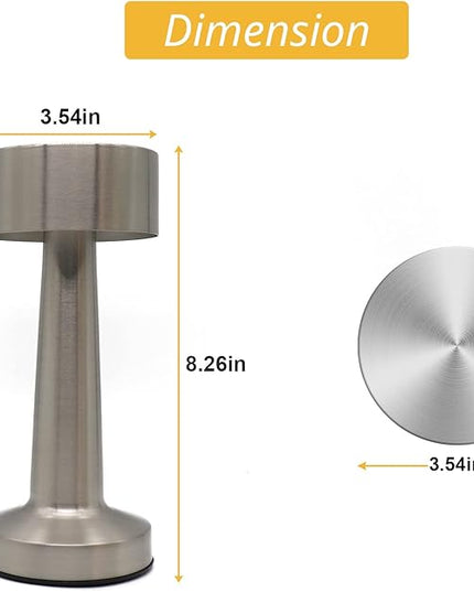 Cordless LED Touch Lamp, Dimmable Gold Yellow White 3 Colors, Rechargeable Portable Night Light for Kids Nursery Bedroom NightStand Bedside Lamp (Silver) - LeafyLoom