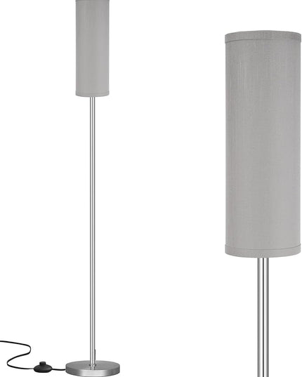 Ambimall Floor Lamp for Living Room - Pole Lamps for Bedrooms, Silver Standing Lamps with Grey Shade, 66'' Tall Lamp for Office, Minimalist Floor Lamp for Home Decor - LeafyLoom