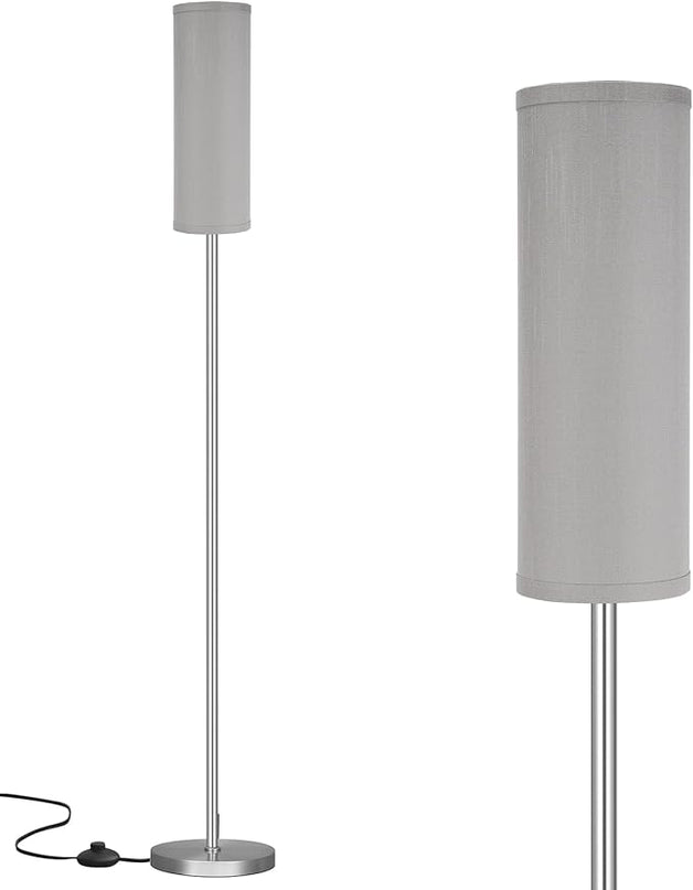 Ambimall Floor Lamp for Living Room - Pole Lamps for Bedrooms, Silver Standing Lamps with Grey Shade, 66'' Tall Lamp for Office, Minimalist Floor Lamp for Home Decor - LeafyLoom