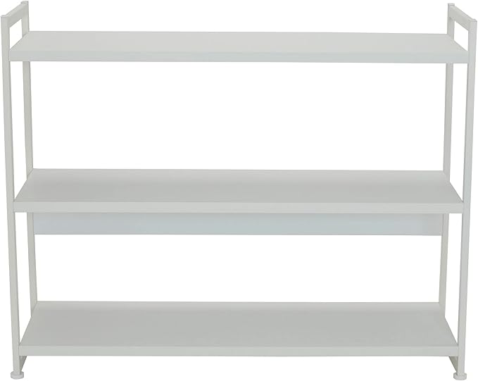 Household Essentials Jamestown Wide 3 Shelf Open Storage Bookshelf Scandinavian White and White Metal - LeafyLoom