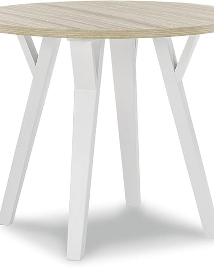 Signature Design by Ashley Grannen Modern Round Dining Room Table, White & Natural Wood - LeafyLoom