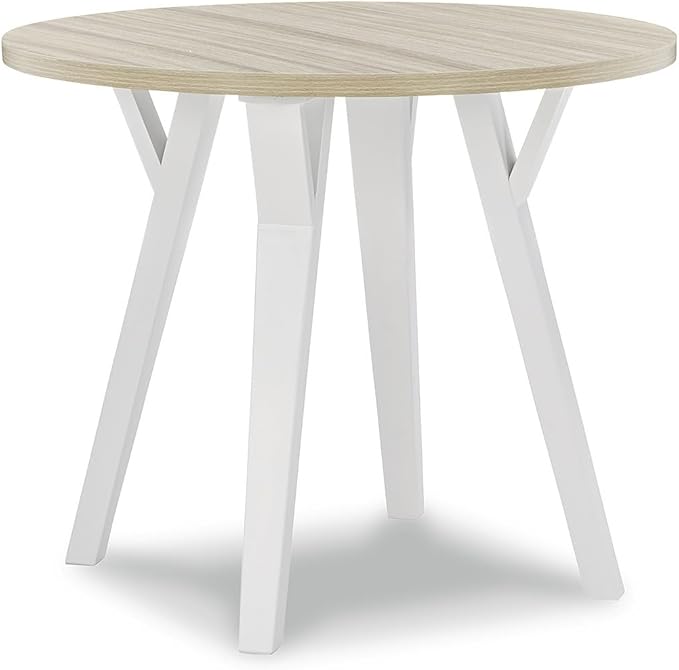 Signature Design by Ashley Grannen Modern Round Dining Room Table, White & Natural Wood - LeafyLoom